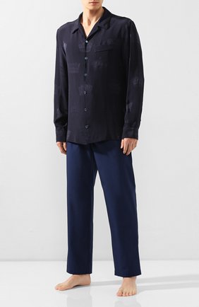 Мужская шелковая сорочка DOLCE & GABBANA темно-синего цвета, арт. G5GW1T/FJ1HL | Фото 2 (Материал внешний: Шелк; Рукава: Длинные; Длина (для топов): Стандартные; Кросс-КТ: домашняя одежда)