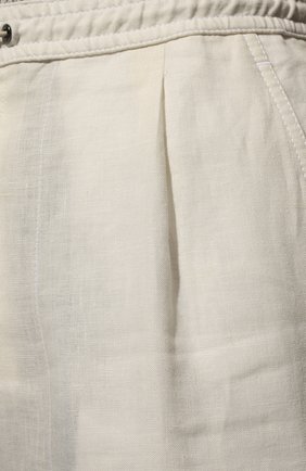 Мужские льняные брюки BRIONI кремвого цвета, арт. RPMJ0M/P6114/NEW JAMAICA | Фото 5 (Длина (брюки, джинсы): Стандартные; Случай: Повседневный; Региональные ограничения белый список (Axapta Mercury): RU; Материал внешний: Лен; Стили: Кэжуэл)