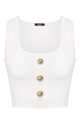 Женский топ из вискозы BALMAIN белого цвета по цене 44100 руб., арт. TF10007/K030 | Фото 1 Женский топ из вискозы BALMAIN белого цвета, арт. TF10007/K030 | Фото 1