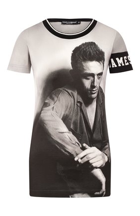 Женская хлопковая футболка DOLCE & GABBANA серого цвета по цене 41800 руб., арт. F8H32T/FI7S0 | Фото 1 Женская хлопковая футболка DOLCE & GABBANA серого цвета, арт. F8H32T/FI7S0 | Фото 1