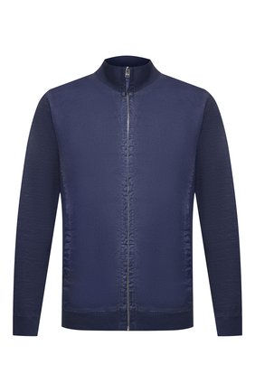 Мужская комбинированный кардиган 120% LINO темно-синего цвета по цене 27450 руб., арт. R0M70A9/F597/S00 | Фото 1 Мужская комбинированный кардиган 120% LINO темно-синего цвета, арт. R0M70A9/F597/S00 | Фото 1