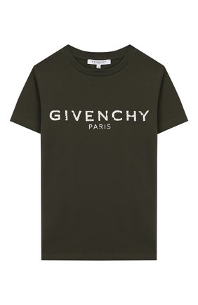 Детская хлопковая футболка GIVENCHY хаки цвета по цене 6930 руб., арт. H25H47 | Фото 1 Детская хлопковая футболка GIVENCHY хаки цвета, арт. H25H47 | Фото 1
