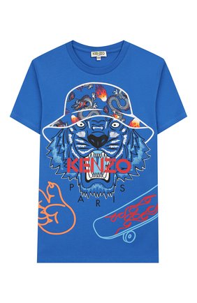 Детская хлопковая футболка KENZO синего цвета по цене 5450 руб., арт. KQ10668 | Фото 1 Детская хлопковая футболка KENZO синего цвета, арт. KQ10668 | Фото 1
