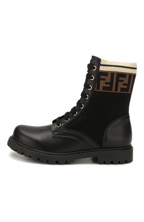 Детские кожаные ботинки FENDI черного цвета по цене 41200 руб., арт. JMR284/A8CU/28-35 | Фото 2 Детские кожаные ботинки FENDI черного цвета, арт. JMR284/A8CU/28-35 | Фото 2