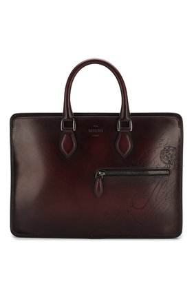 Мужской кожаный портфель BERLUTI бордового цвета, арт. M197172 | Фото 1 (Материал: Натуральная кожа; Ремень/цепочка: На ремешке; Размер: large)