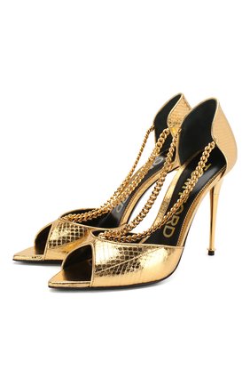 Женские кожаные босоножки TOM FORD золотого цвета по цене 103500 руб., арт. W2562T-EAY001 | Фото 1 Женские кожаные босоножки TOM FORD золотого цвета, арт. W2562T-EAY001 | Фото 1