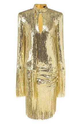 Женское платье с пайетками BALMAIN золотого цвета по цене 240500 руб., арт. TF16244/X347 | Фото 1 Женское платье с пайетками BALMAIN золотого цвета, арт. TF16244/X347 | Фото 1 (Длина Ж (юбки, платья, шорты): До колена; Материал внешний: Синтетический материал; Материал подклада: Шелк; Рукава: Длинные; Случай: Коктейльный, Вечерний; Статус проверки: Проверена категория; Стили: Гламурный)