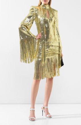 Женское платье с пайетками BALMAIN золотого цвета по цене 240500 руб., арт. TF16244/X347 | Фото 2 Женское платье с пайетками BALMAIN золотого цвета, арт. TF16244/X347 | Фото 2 (Длина Ж (юбки, платья, шорты): До колена; Материал внешний: Синтетический материал; Материал подклада: Шелк; Рукава: Длинные; Случай: Коктейльный, Вечерний; Статус проверки: Проверена категория; Стили: Гламурный)