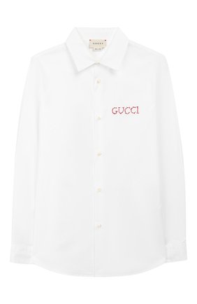 Детская хлопковая рубашка GUCCI белого цвета по цене 20100 руб., арт. 546821/XWAAQ | Фото 1 Детская хлопковая рубашка GUCCI белого цвета, арт. 546821/XWAAQ | Фото 1