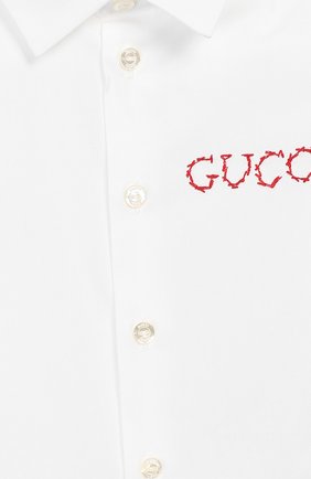 Детский хлопковая рубашка GUCCI белого цвета по цене 17500 руб., арт. 547088/XWAAQ | Фото 3 Детский хлопковая рубашка GUCCI белого цвета, арт. 547088/XWAAQ | Фото 3