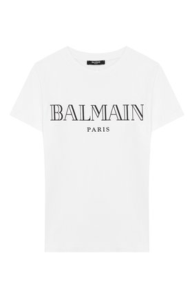 Детская хлопковая футболка BALMAIN белого цвета, арт. 6M8721/MX030/12-16 | Фото 1 (Материал внешний: Хлопок; Рукава: Короткие; Девочки Кросс-КТ: футболка-одежда; Принт: С принтом)