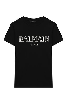 Детская хлопковая футболка BALMAIN черного цвета, арт. 6M8721/MX030/12-16 | Фото 1 (Рукава: Короткие; Материал внешний: Хлопок; Девочки Кросс-КТ: футболка-одежда; Принт: С принтом)