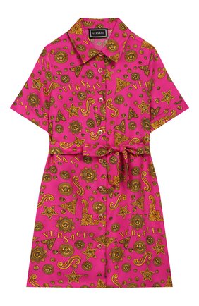 Детское шелковое платье VERSACE розового цвета по цене 36550 руб., арт. YC000188/A232649/4A-6A | Фото 1 Детское шелковое платье VERSACE розового цвета, арт. YC000188/A232649/4A-6A | Фото 1 (Рукава: Короткие; Материал внешний: Шелк; Случай: Повседневный; Девочки Кросс-КТ: Платье-одежда; Принт: С принтом)