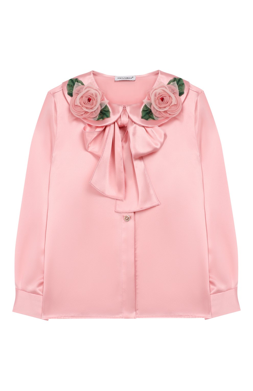Детское шелковая блузка DOLCE & GABBANA розового цвета, арт. L54S65/FU1AU/8-14 | Фото 1 (Материал внешний: Шелк; Рукава: Длинные; Ростовка одежда: 12 лет | 152 см)