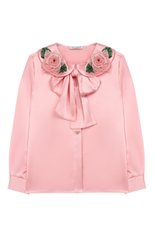 Детское шелковая блузка DOLCE & GABBANA розового цвета, арт. L54S65/FU1AU/8-14 | Фото 1 (Материал внешний: Шелк; Рукава: Длинные; Ростовка одежда: 12 лет | 152 см)
