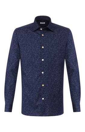 Мужская хлопковая сорочка KITON синего цвета по цене 49950 руб., арт. UMCNERH0728612 | Фото 1 Мужская хлопковая сорочка KITON синего цвета, арт. UMCNERH0728612 | Фото 1 (Рукава: Длинные; Материал внешний: Хлопок; Длина (для топов): Стандартные; Случай: Повседневный; Манжеты: На пуговицах; Принт: С принтом; Воротник: Акула; Мужское Кросс-КТ: Сорочка-одежда; Региональные ограничения белый список (Axapta Mercury): RU)