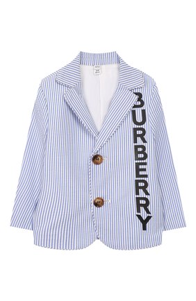 Детский хлопковый пиджак BURBERRY голубого цвета, арт. 8022353 | Фото 1 (Материал внешний: Хлопок; Рукава: Длинные; Материал подклада: Хлопок)