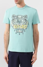 Мужская хлопковая футболка KENZO голубого цвета, арт. FA55TS5114Y0 | Фото 3 (Рукава: Короткие; Длина (для топов): Стандартные; Принт: С принтом; Материал внешний: Хлопок; Стили: Кэжуэл)