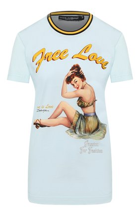 Женская хлопковая футболка DOLCE & GABBANA голубого цвета по цене 39350 руб., арт. F8L61T/FI7TA | Фото 1 Женская хлопковая футболка DOLCE & GABBANA голубого цвета, арт. F8L61T/FI7TA | Фото 1