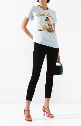Женская хлопковая футболка DOLCE & GABBANA голубого цвета по цене 39350 руб., арт. F8L61T/FI7TA | Фото 2 Женская хлопковая футболка DOLCE & GABBANA голубого цвета, арт. F8L61T/FI7TA | Фото 2