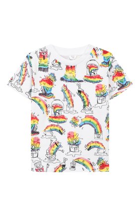 Детский хлопковая футболка STELLA MCCARTNEY разноцветного цвета, арт. 588361/S0J53 | Фото 1 (Материал внешний: Хлопок; Рукава: Короткие; Кросс-КТ НВ: Футболка)