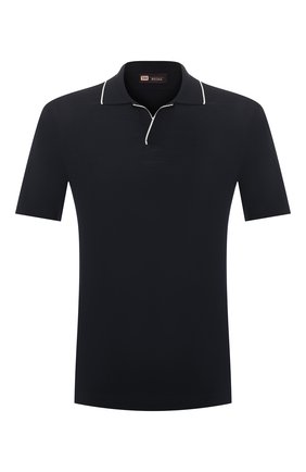 Мужское шерстяное поло Z ZEGNA темно-синего цвета по цене 37400 руб., арт. VU394/ZZT612 | Фото 1 Мужское шерстяное поло Z ZEGNA темно-синего цвета, арт. VU394/ZZT612 | Фото 1 (Рукава: Короткие; Материал внешний: Шерсть; Воротник: Открытый ворот; Кросс-КТ: Трикотаж; Застежка: Открытый ворот; Длина (для топов): Удлиненные)