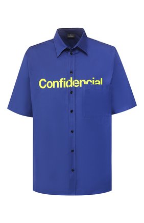 Мужская хлопковая рубашка MARCELO BURLON синего цвета, арт. CMGA042S20FAB001 | Фото 1 (Рукава: Короткие; Материал внешний: Хлопок; Длина (для топов): Стандартные; Случай: Повседневный; Воротник: Кент; Принт: С принтом; Мужское Кросс-КТ: Рубашка-одежда; Региональные ограничения белый список (Axapta Mercury): RU)