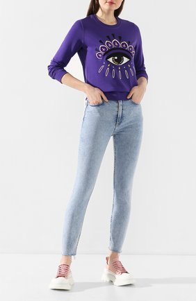 Женская хлопковый свитшот KENZO фиолетового цвета по цене 18550 руб., арт. FA52SW7104XC | Фото 2 Женская хлопковый свитшот KENZO фиолетового цвета, арт. FA52SW7104XC | Фото 2