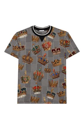 Детская хлопковая футболка DOLCE & GABBANA черно-белого цвета по цене 17650 руб., арт. L4JTBK/G7VYI/8-14 | Фото 1 Детская хлопковая футболка DOLCE & GABBANA черно-белого цвета, арт. L4JTBK/G7VYI/8-14 | Фото 1