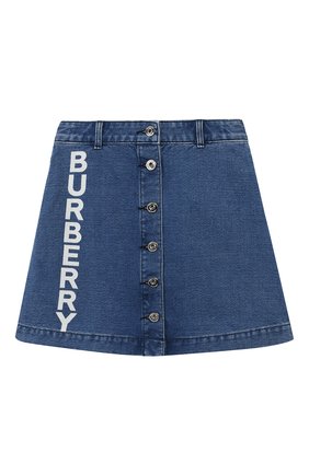 Детская юбка из хлопка и льна BURBERRY голубого цвета по цене 15350 руб., арт. 8023020 | Фото 1 Детская юбка из хлопка и льна BURBERRY голубого цвета, арт. 8023020 | Фото 1