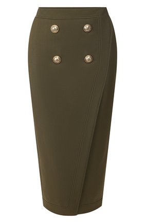 Женская юбка из смеси вискозы и шерсти BALMAIN хаки цвета по цене 95800 руб., арт. TF14475/V093 | Фото 1 Женская юбка из смеси вискозы и шерсти BALMAIN хаки цвета, арт. TF14475/V093 | Фото 1 (Длина Ж (юбки, платья, шорты): Миди; Материал подклада: Вискоза; Статус проверки: Проверена категория; Материал внешний: Вискоза)