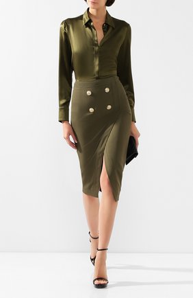 Женская юбка из смеси вискозы и шерсти BALMAIN хаки цвета по цене 95800 руб., арт. TF14475/V093 | Фото 2 Женская юбка из смеси вискозы и шерсти BALMAIN хаки цвета, арт. TF14475/V093 | Фото 2 (Длина Ж (юбки, платья, шорты): Миди; Материал подклада: Вискоза; Статус проверки: Проверена категория; Материал внешний: Вискоза)