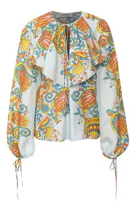 Женская шелковая блузка LANVIN голубого цвета по цене 103500 руб., арт. RW-T0633I-4338-P20 | Фото 1 Женская шелковая блузка LANVIN голубого цвета, арт. RW-T0633I-4338-P20 | Фото 1