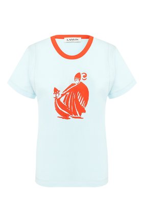 Женская хлопковая футболка LANVIN синего цвета по цене 25300 руб., арт. RW-T0665J-JR01-P20 | Фото 1 Женская хлопковая футболка LANVIN синего цвета, арт. RW-T0665J-JR01-P20 | Фото 1