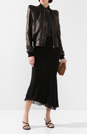 Женский кожаный бомбер RICK OWENS черного цвета по цене 129500 руб., арт. RP20S1728/LLP | Фото 2 Женский кожаный бомбер RICK OWENS черного цвета, арт. RP20S1728/LLP | Фото 2