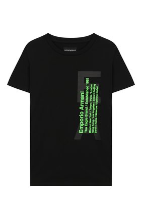 Детская хлопковая футболка EMPORIO ARMANI черного цвета по цене 4990 руб., арт. 3H4T92/1J0AZ | Фото 1 Детская хлопковая футболка EMPORIO ARMANI черного цвета, арт. 3H4T92/1J0AZ | Фото 1