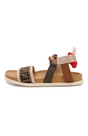 Детские текстильные босоножки FENDI бежевого цвета по цене 20900 руб., арт. JMR315/AAE6/27-31 | Фото 2 Детские текстильные босоножки FENDI бежевого цвета, арт. JMR315/AAE6/27-31 | Фото 2