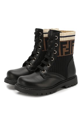 Детские кожаные ботинки FENDI черного цвета по цене 30900 руб., арт. JMR284/A8CU/27 | Фото 1 Детские кожаные ботинки FENDI черного цвета, арт. JMR284/A8CU/27 | Фото 1