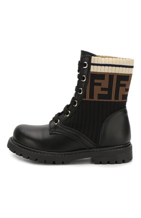 Детские кожаные ботинки FENDI черного цвета по цене 30900 руб., арт. JMR284/A8CU/27 | Фото 2 Детские кожаные ботинки FENDI черного цвета, арт. JMR284/A8CU/27 | Фото 2