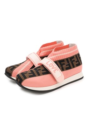Детские текстильные кроссовки FENDI розового цвета, арт. JMR320/AAE1/32-39 | Фото 1 (Материал внутренний: Натуральная кожа; Материал внешний: Текстиль; Кросс-КТ: велькро; Стили: Гранж)