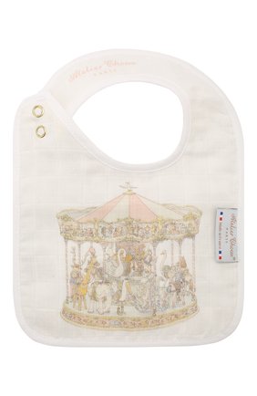 Детский хлопковый нагрудник ATELIER CHOUX белого цвета по цене 2290 руб., арт. SMALL BIB-CAR0USSEL-G0LD SNAPS | Фото 2 Детский хлопковый нагрудник ATELIER CHOUX белого цвета, арт. SMALL BIB-CAR0USSEL-G0LD SNAPS | Фото 2