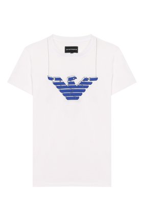 Детская хлопковая футболка EMPORIO ARMANI белого цвета по цене 4645 руб., арт. 3H4T10/4J09Z | Фото 1 Детская хлопковая футболка EMPORIO ARMANI белого цвета, арт. 3H4T10/4J09Z | Фото 1