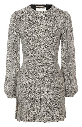 Женское платье из вискозы SAINT LAURENT черно-белого цвета по цене 181000 руб., арт. 608954/Y3A52 | Фото 1 Женское платье из вискозы SAINT LAURENT черно-белого цвета, арт. 608954/Y3A52 | Фото 1 (Длина Ж (юбки, платья, шорты): Мини; Материал подклада: Шелк; Рукава: Длинные; Случай: Повседневный)