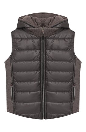 Детский двусторонний жилет с капюшоном GIORGETTI CASHMERE серого цвета по цене 23300 руб., арт. MB1370/2A-6A | Фото 1 Детский двусторонний жилет с капюшоном GIORGETTI CASHMERE серого цвета, арт. MB1370/2A-6A | Фото 1
