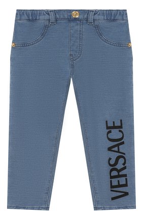 Детские хлопковые брюки VERSACE голубого цвета по цене 16650 руб., арт. YB000124/A233587 | Фото 1 Детские хлопковые брюки VERSACE голубого цвета, арт. YB000124/A233587 | Фото 1