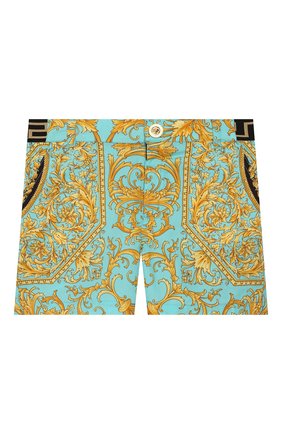 Детские хлопковые шорты VERSACE бирюзового цвета по цене 15150 руб., арт. YB000131/A232779 | Фото 1 Детские хлопковые шорты VERSACE бирюзового цвета, арт. YB000131/A232779 | Фото 1