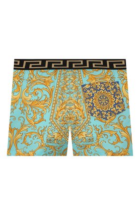 Детские хлопковые шорты VERSACE бирюзового цвета по цене 15150 руб., арт. YB000131/A232779 | Фото 2 Детские хлопковые шорты VERSACE бирюзового цвета, арт. YB000131/A232779 | Фото 2