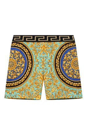 Детские хлопковые шорты VERSACE бирюзового цвета по цене 14250 руб., арт. YB000132/A232778 | Фото 1 Детские хлопковые шорты VERSACE бирюзового цвета, арт. YB000132/A232778 | Фото 1