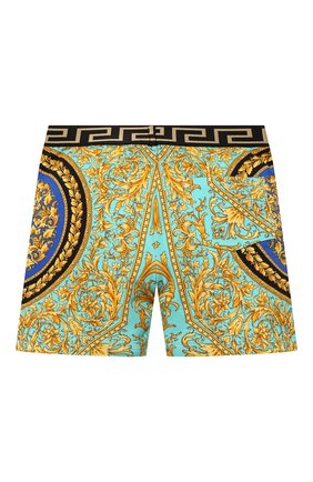 Детские хлопковые шорты VERSACE бирюзового цвета по цене 14250 руб., арт. YB000132/A232778 | Фото 2 Детские хлопковые шорты VERSACE бирюзового цвета, арт. YB000132/A232778 | Фото 2