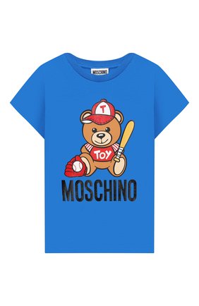Детская хлопковая футболка MOSCHINO KID синего цвета по цене 4695 руб., арт. H5M01I/LBA10/4A-8A | Фото 1 Детская хлопковая футболка MOSCHINO KID синего цвета, арт. H5M01I/LBA10/4A-8A | Фото 1